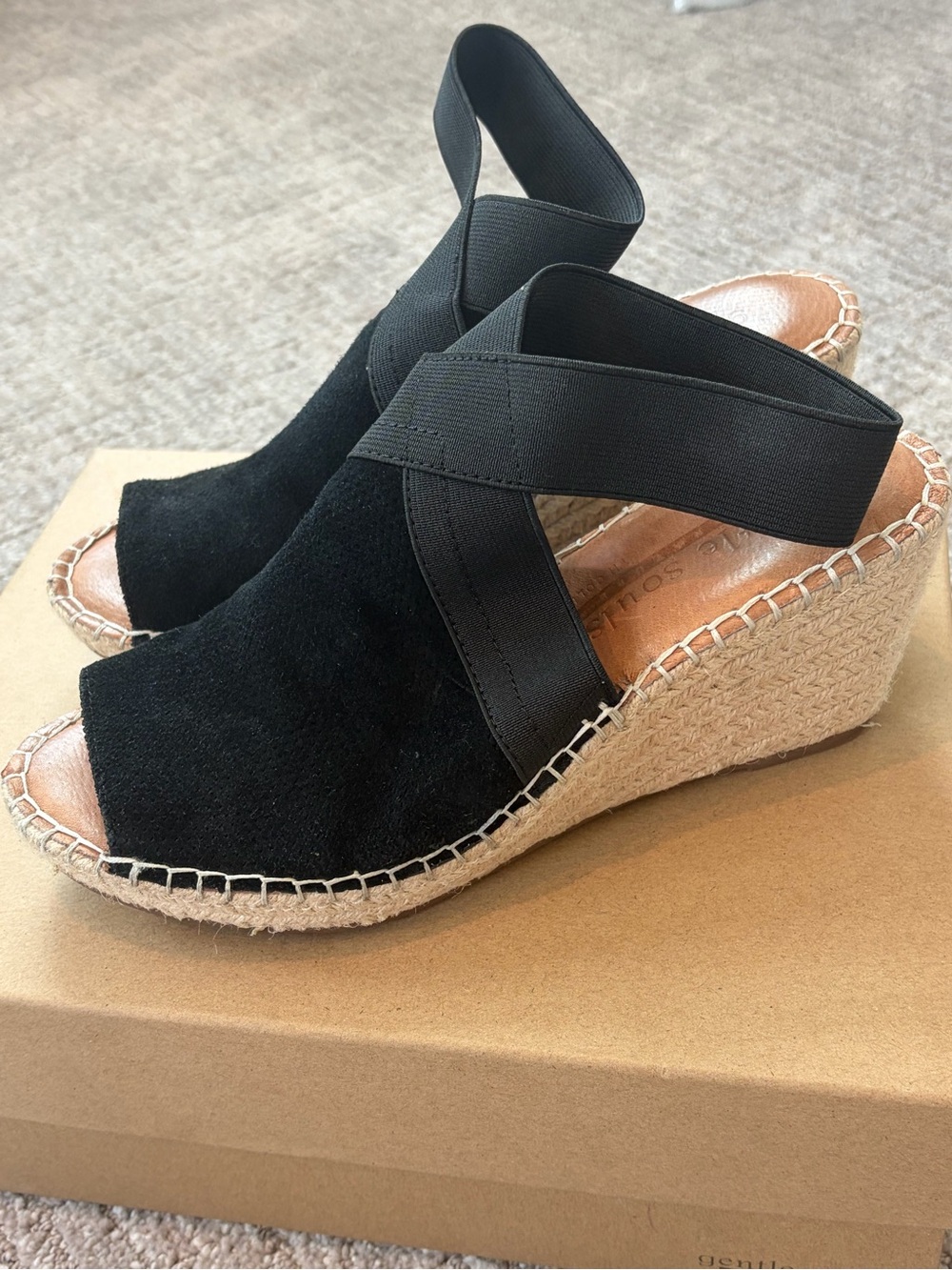 Gentle Souls by Kenneth Cole Colleen Wedge Sandal Sz 8, Black